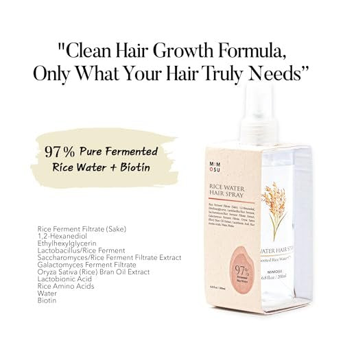 mimosu 97% Rice Water Hair Growth Spray - Fermented Rice Water & Biotin Serum with PHA Toner, Korean Hair Care Formula, 6.8 fl oz Avelisse