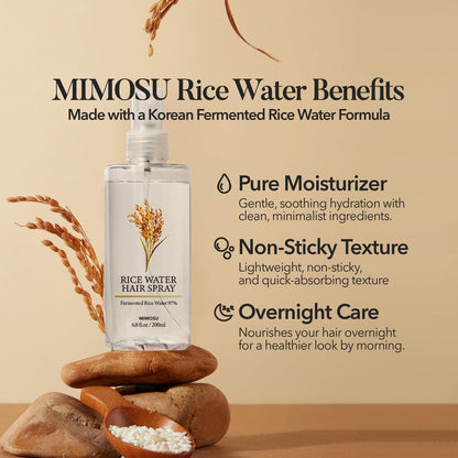 mimosu 97% Rice Water Hair Growth Spray - Fermented Rice Water & Biotin Serum with PHA Toner, Korean Hair Care Formula, 6.8 fl oz Avelisse