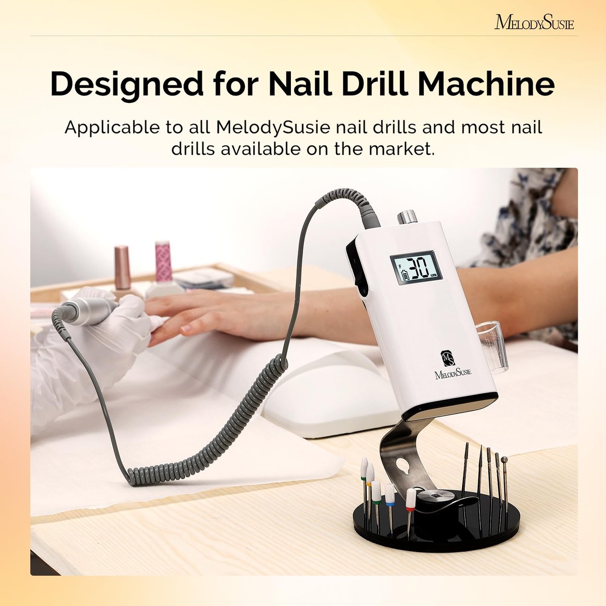 MelodySusie Clip-On Nail Drill Holder with 10 Drill Bit Slots – Acrylic Base Stand for Clip-On Electric Nail Files, Compatible with SC300F, SC320H, SC320F, SC320D, SC330G, SM330G, SC320C, MM400D, MB420G (Dark Grey) Avelisse