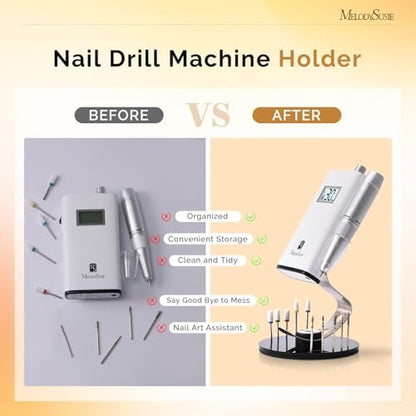 MelodySusie Clip-On Nail Drill Holder with 10 Drill Bit Slots – Acrylic Base Stand for Clip-On Electric Nail Files, Compatible with SC300F, SC320H, SC320F, SC320D, SC330G, SM330G, SC320C, MM400D, MB420G (Dark Grey) Avelisse