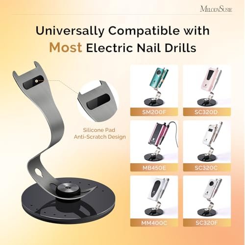 MelodySusie Clip-On Nail Drill Holder with 10 Drill Bit Slots – Acrylic Base Stand for Clip-On Electric Nail Files, Compatible with SC300F, SC320H, SC320F, SC320D, SC330G, SM330G, SC320C, MM400D, MB420G (Dark Grey) Avelisse
