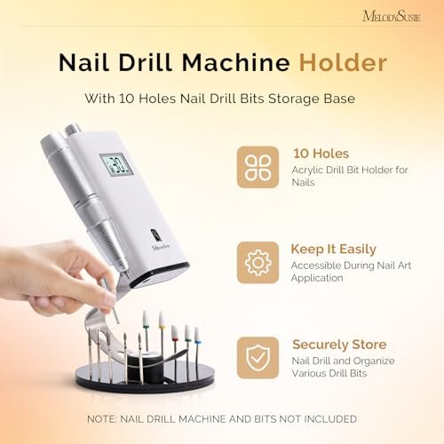 MelodySusie Clip-On Nail Drill Holder with 10 Drill Bit Slots – Acrylic Base Stand for Clip-On Electric Nail Files, Compatible with SC300F, SC320H, SC320F, SC320D, SC330G, SM330G, SC320C, MM400D, MB420G (Dark Grey) Avelisse