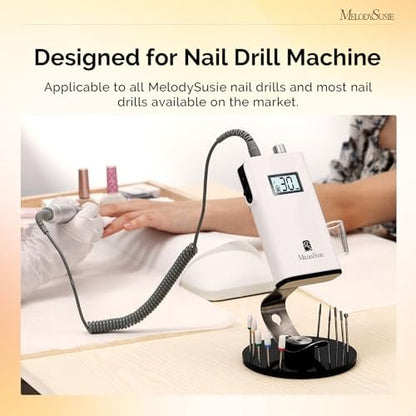 MelodySusie Clip-On Nail Drill Holder with 10 Drill Bit Slots – Acrylic Base Stand for Clip-On Electric Nail Files, Compatible with SC300F, SC320H, SC320F, SC320D, SC330G, SM330G, SC320C, MM400D, MB420G (Dark Grey) Avelisse
