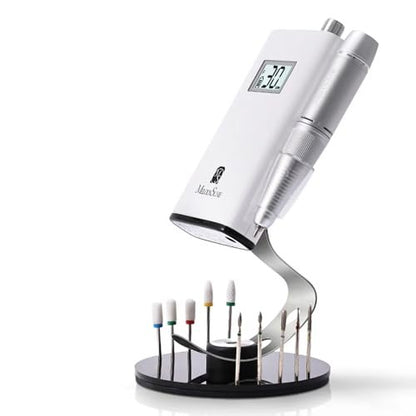 MelodySusie Clip-On Nail Drill Holder with 10 Drill Bit Slots – Acrylic Base Stand for Clip-On Electric Nail Files, Compatible with SC300F, SC320H, SC320F, SC320D, SC330G, SM330G, SC320C, MM400D, MB420G (Dark Grey) Avelisse
