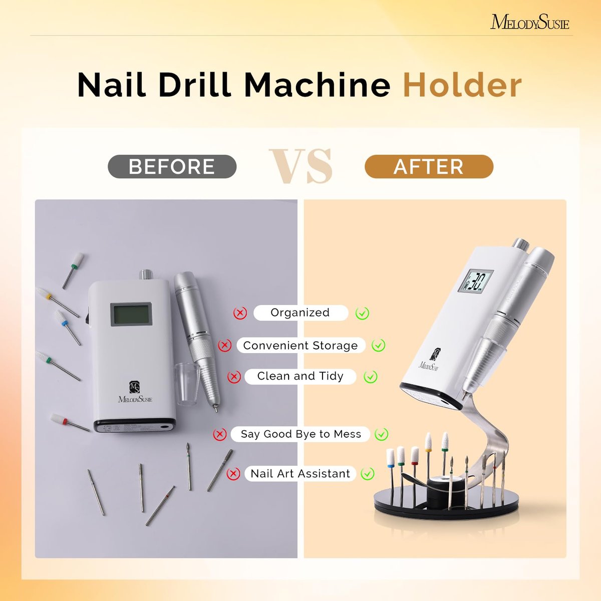 MelodySusie Clip-On Nail Drill Holder with 10 Drill Bit Slots – Acrylic Base Stand for Clip-On Electric Nail Files, Compatible with SC300F, SC320H, SC320F, SC320D, SC330G, SM330G, SC320C, MM400D, MB420G (Dark Grey) Avelisse