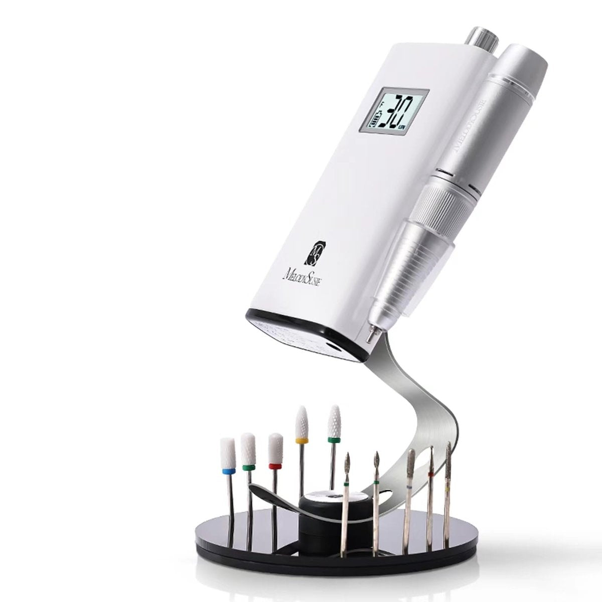 MelodySusie Clip-On Nail Drill Holder with 10 Drill Bit Slots – Acrylic Base Stand for Clip-On Electric Nail Files, Compatible with SC300F, SC320H, SC320F, SC320D, SC330G, SM330G, SC320C, MM400D, MB420G (Dark Grey) Avelisse