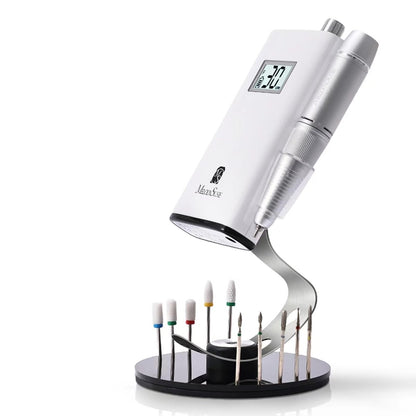 MelodySusie Clip-On Nail Drill Holder with 10 Drill Bit Slots – Acrylic Base Stand for Clip-On Electric Nail Files, Compatible with SC300F, SC320H, SC320F, SC320D, SC330G, SM330G, SC320C, MM400D, MB420G (Dark Grey) Avelisse