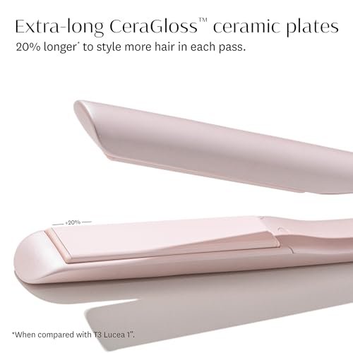 T3 SinglePass Smooth X Professional Flat Iron - Extra-Long Ceramic Plates, 9 Heat Settings, Satin Blush Avelisse