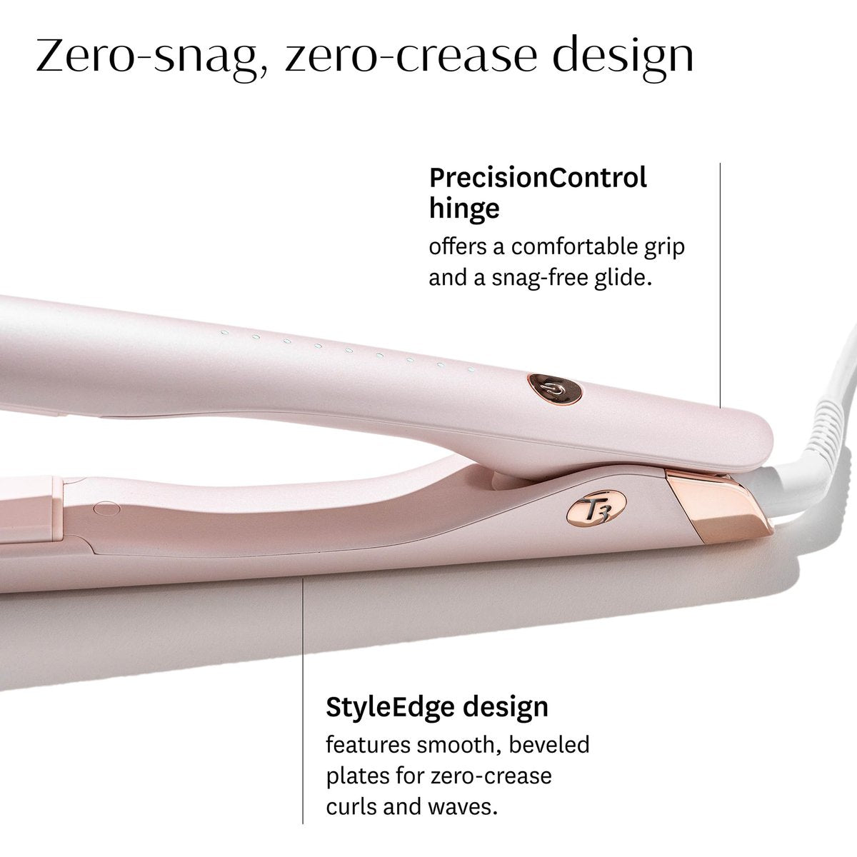 T3 SinglePass Smooth X Professional Flat Iron - Extra-Long Ceramic Plates, 9 Heat Settings, Satin Blush Avelisse