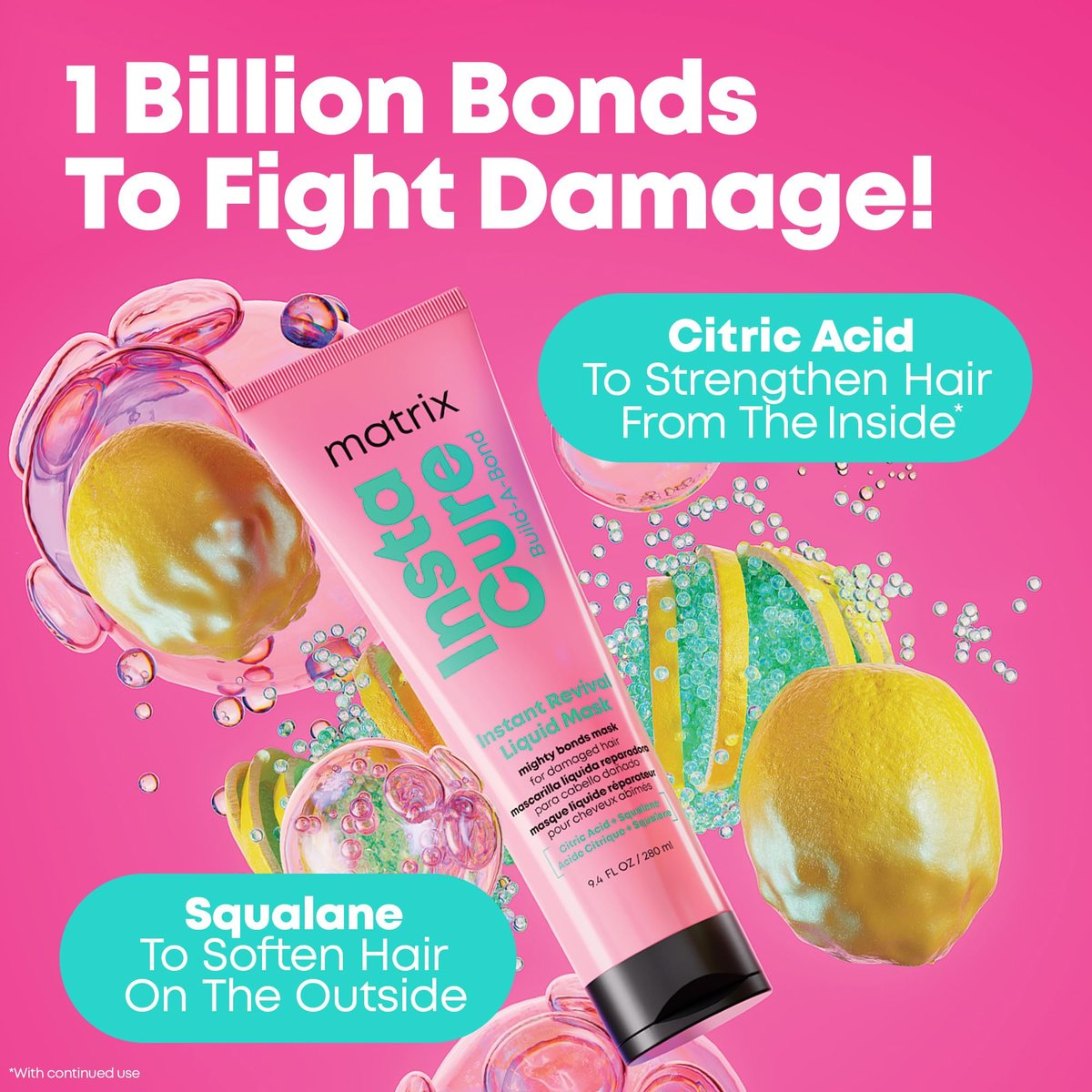 Matrix Instacure Build-A-Bond Instant Revival Liquid Mask - Strengthening Hair Repair for Very Damaged Hair, Citric Acid & Squalane, Softens & Smooths, Vegan & Sulfate-Free, 9.4 Fl Oz Avelisse