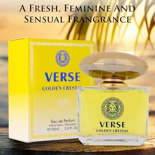 Verse Golden Crystal for Women - Floral Fruity Eau de Parfum, 3.4 fl oz (100ml) - Top Notes of Amalfi Lemon, Bergamot & Neroli - Base Notes of Guaiac Wood, Amber & Musk - Paraben-Free Elegant Fragrance Avelisse