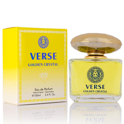 Verse Golden Crystal for Women - Floral Fruity Eau de Parfum, 3.4 fl oz (100ml) - Top Notes of Amalfi Lemon, Bergamot & Neroli - Base Notes of Guaiac Wood, Amber & Musk - Paraben-Free Elegant Fragrance Avelisse