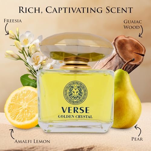 Verse Golden Crystal for Women - Floral Fruity Eau de Parfum, 3.4 fl oz (100ml) - Top Notes of Amalfi Lemon, Bergamot & Neroli - Base Notes of Guaiac Wood, Amber & Musk - Paraben-Free Elegant Fragrance Avelisse