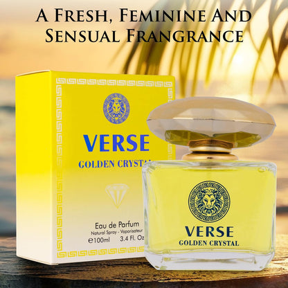 Verse Golden Crystal for Women - Floral Fruity Eau de Parfum, 3.4 fl oz (100ml) - Top Notes of Amalfi Lemon, Bergamot & Neroli - Base Notes of Guaiac Wood, Amber & Musk - Paraben-Free Elegant Fragrance Avelisse