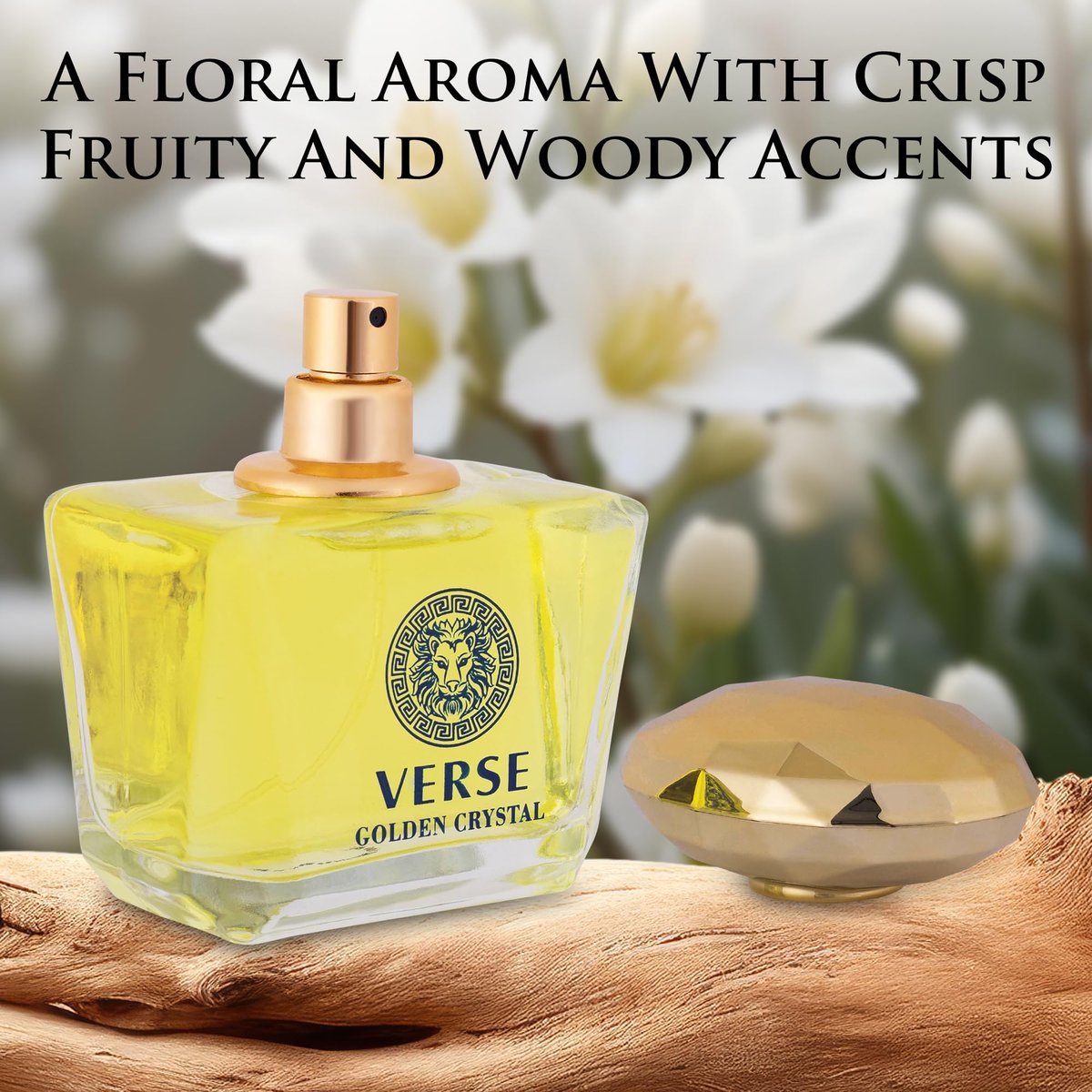 Verse Golden Crystal for Women - Floral Fruity Eau de Parfum, 3.4 fl oz (100ml) - Top Notes of Amalfi Lemon, Bergamot & Neroli - Base Notes of Guaiac Wood, Amber & Musk - Paraben-Free Elegant Fragrance Avelisse