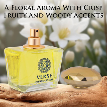 Verse Golden Crystal for Women - Floral Fruity Eau de Parfum, 3.4 fl oz (100ml) - Top Notes of Amalfi Lemon, Bergamot & Neroli - Base Notes of Guaiac Wood, Amber & Musk - Paraben-Free Elegant Fragrance Avelisse