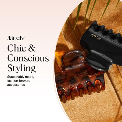 Kitsch Medium Claw Clips for Women - Strong Hold & Stylish Glossy Puffy Design Hair Accessories | Half-Up or Full Updos | 2pc Set, Black & Tort Avelisse