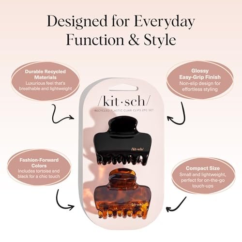 Kitsch Medium Claw Clips for Women - Strong Hold & Stylish Glossy Puffy Design Hair Accessories | Half-Up or Full Updos | 2pc Set, Black & Tort Avelisse