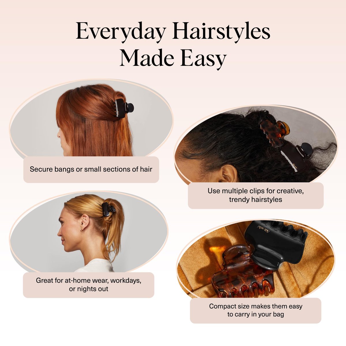 Kitsch Medium Claw Clips for Women - Strong Hold & Stylish Glossy Puffy Design Hair Accessories | Half-Up or Full Updos | 2pc Set, Black & Tort Avelisse
