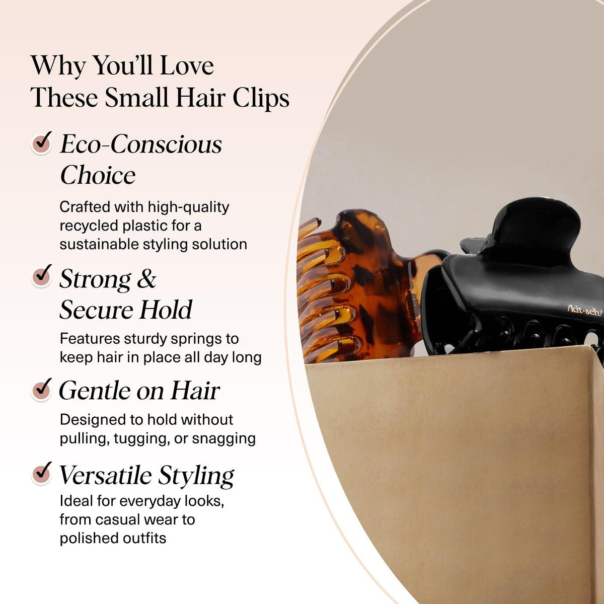 Kitsch Medium Claw Clips for Women - Strong Hold & Stylish Glossy Puffy Design Hair Accessories | Half-Up or Full Updos | 2pc Set, Black & Tort Avelisse