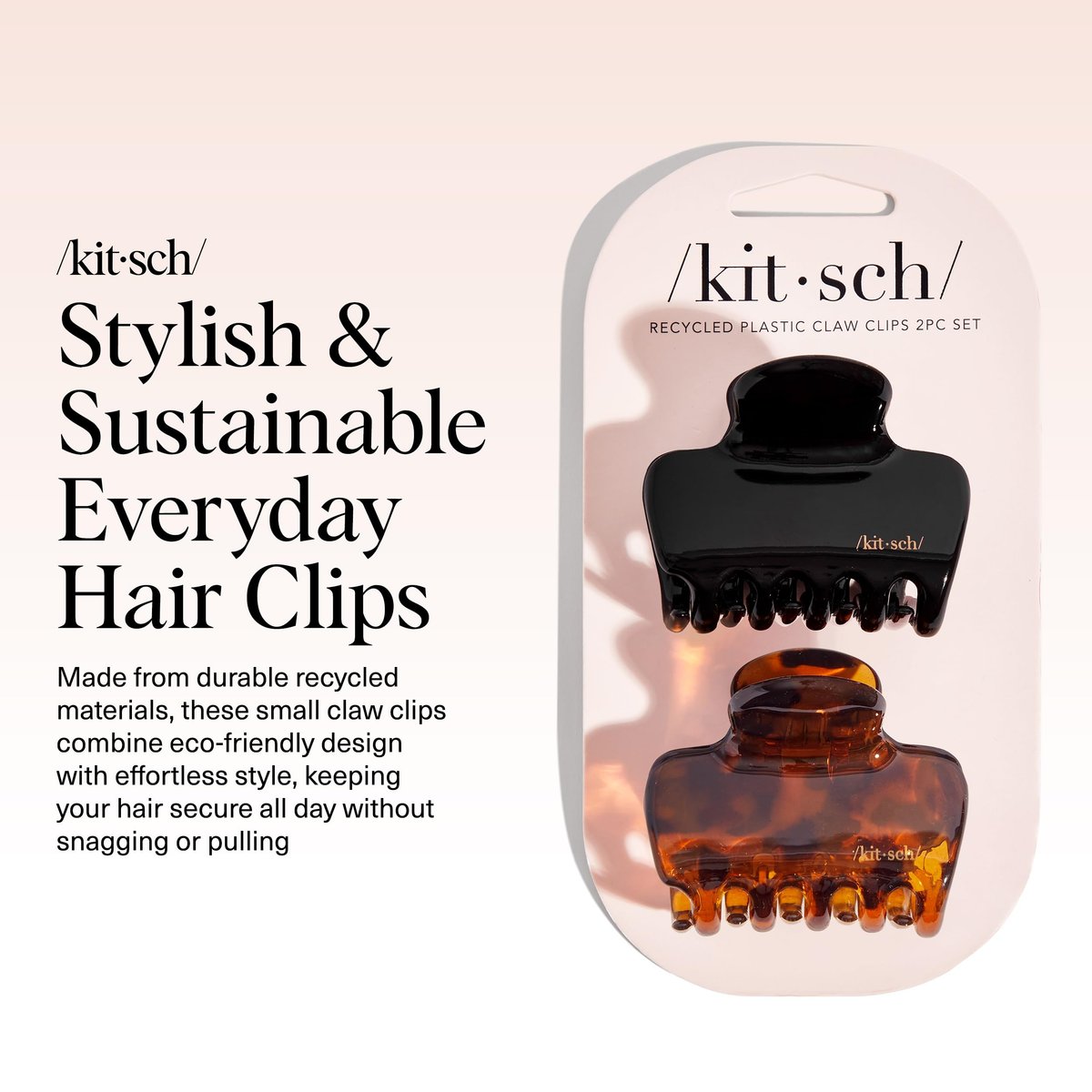 Kitsch Medium Claw Clips for Women - Strong Hold & Stylish Glossy Puffy Design Hair Accessories | Half-Up or Full Updos | 2pc Set, Black & Tort Avelisse