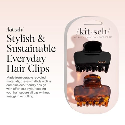 Kitsch Medium Claw Clips for Women - Strong Hold & Stylish Glossy Puffy Design Hair Accessories | Half-Up or Full Updos | 2pc Set, Black & Tort Avelisse