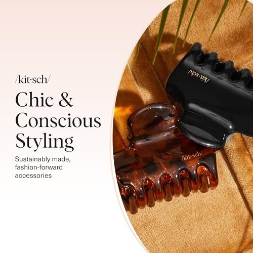 Kitsch Medium Claw Clips for Women - Strong Hold & Stylish Glossy Puffy Design Hair Accessories | Half-Up or Full Updos | 2pc Set, Black & Tort Avelisse