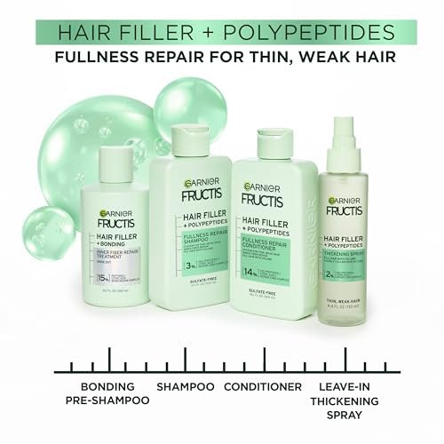 Garnier Fructis Hair Filler Fullness Repair Shampoo - Volumizing Shampoo with Polypeptides & Hair Repair Complex for Thin, Weak Split Ends, 10.1 Fl Oz - görsel 12