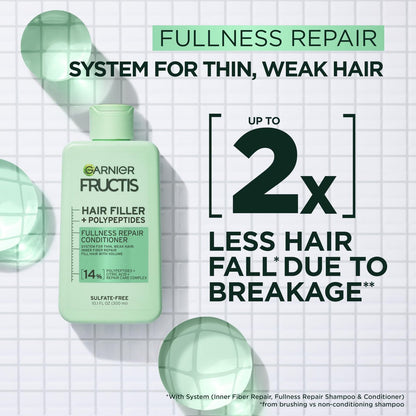 Garnier Fructis Hair Filler Fullness Repair Conditioner for Thin, Weak Hair with Polypeptides and Hair Repair Complex, 10.1 Fl Oz