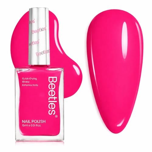 Beetles Hot Pink Nail Polish - Magenta Beat 0.51 Fl Oz (15 mL) Neon Pink Quick Dry Long-Lasting Nail Art - görsel 2