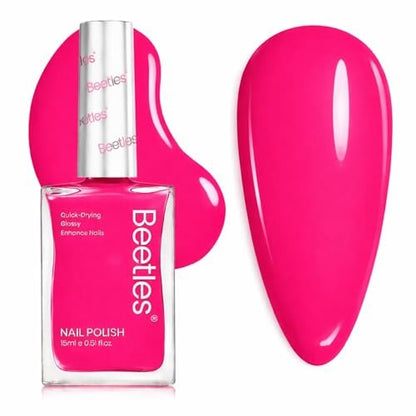 Beetles Hot Pink Nail Polish - Magenta Beat 0.51 Fl Oz (15 mL) Neon Pink Quick Dry Long-Lasting Nail Art