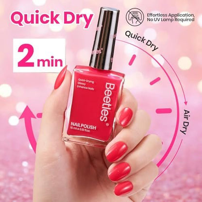 Beetles Hot Pink Nail Polish - Magenta Beat 0.51 Fl Oz (15 mL) Neon Pink Quick Dry Long-Lasting Nail Art