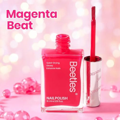 Beetles Hot Pink Nail Polish - Magenta Beat 0.51 Fl Oz (15 mL) Neon Pink Quick Dry Long-Lasting Nail Art