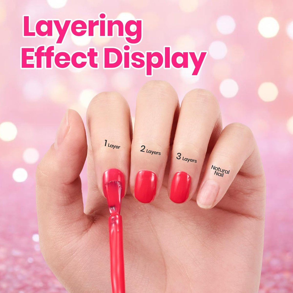 Beetles Hot Pink Nail Polish - Magenta Beat 0.51 Fl Oz (15 mL) Neon Pink Quick Dry Long-Lasting Nail Art - görsel 9