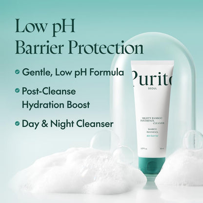 PURITO Mighty Bamboo Panthenol Cleanser - Gentle Face Wash for Moisturizing, Makeup Remover, for Sensitive Skin, Vegan & Cruelty-Free, 150ml / 5.07 fl. oz. Avelisse