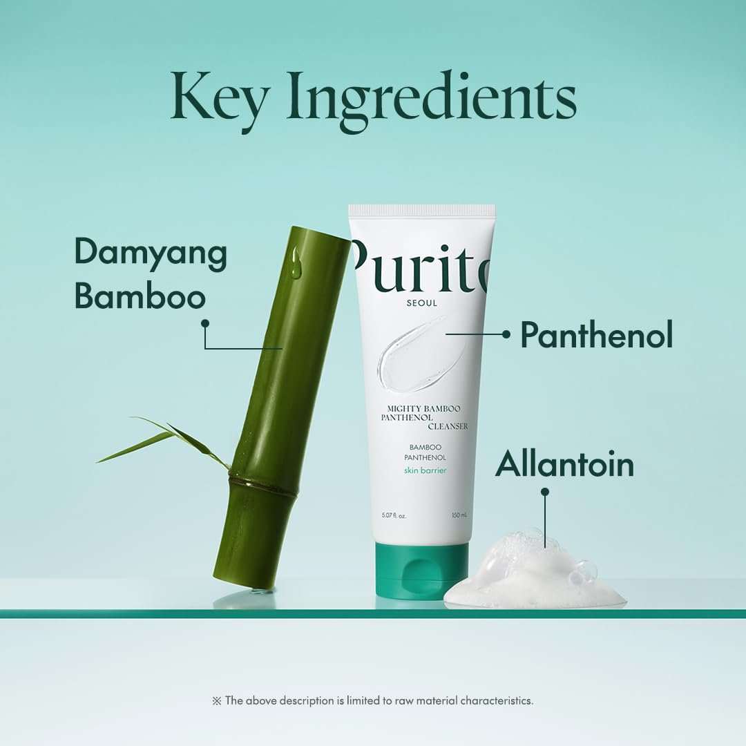 PURITO Mighty Bamboo Panthenol Cleanser - Gentle Face Wash for Moisturizing, Makeup Remover, for Sensitive Skin, Vegan & Cruelty-Free, 150ml / 5.07 fl. oz. Avelisse