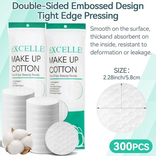 300PCS Cotton Rounds Bulk – Soft Lint Free Cotton Pads for Face, High Absorbency Makeup Remover Pads for Facial Cleansing, Toner, Nail Polish Removal, Daily Beauty & Personal Care - görsel 4