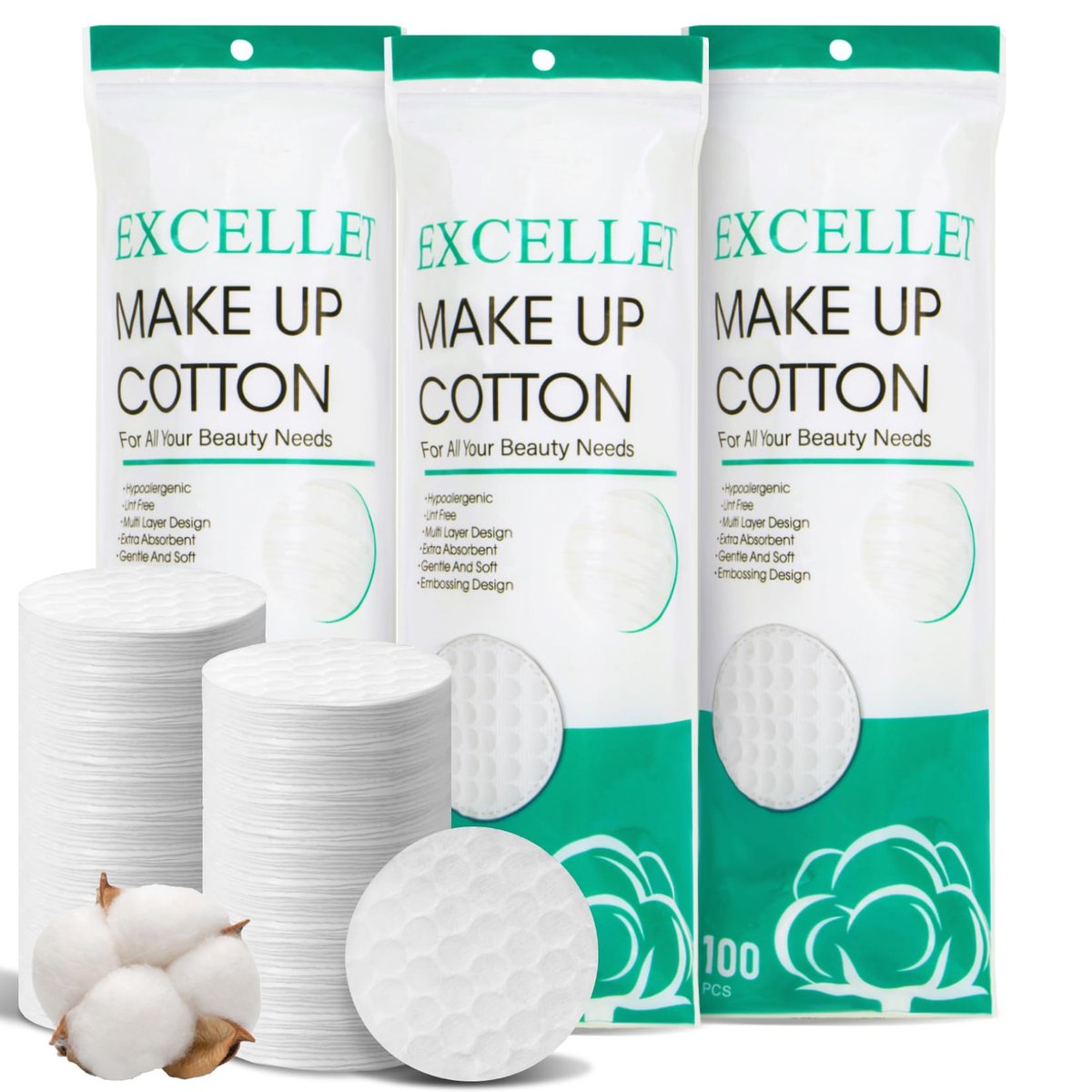300PCS Cotton Rounds Bulk – Soft Lint Free Cotton Pads for Face, High Absorbency Makeup Remover Pads for Facial Cleansing, Toner, Nail Polish Removal, Daily Beauty & Personal Care - görsel 1