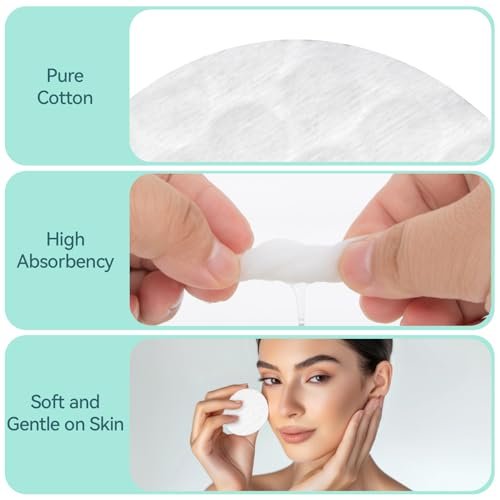 300PCS Cotton Rounds Bulk – Soft Lint Free Cotton Pads for Face, High Absorbency Makeup Remover Pads for Facial Cleansing, Toner, Nail Polish Removal, Daily Beauty & Personal Care - görsel 6