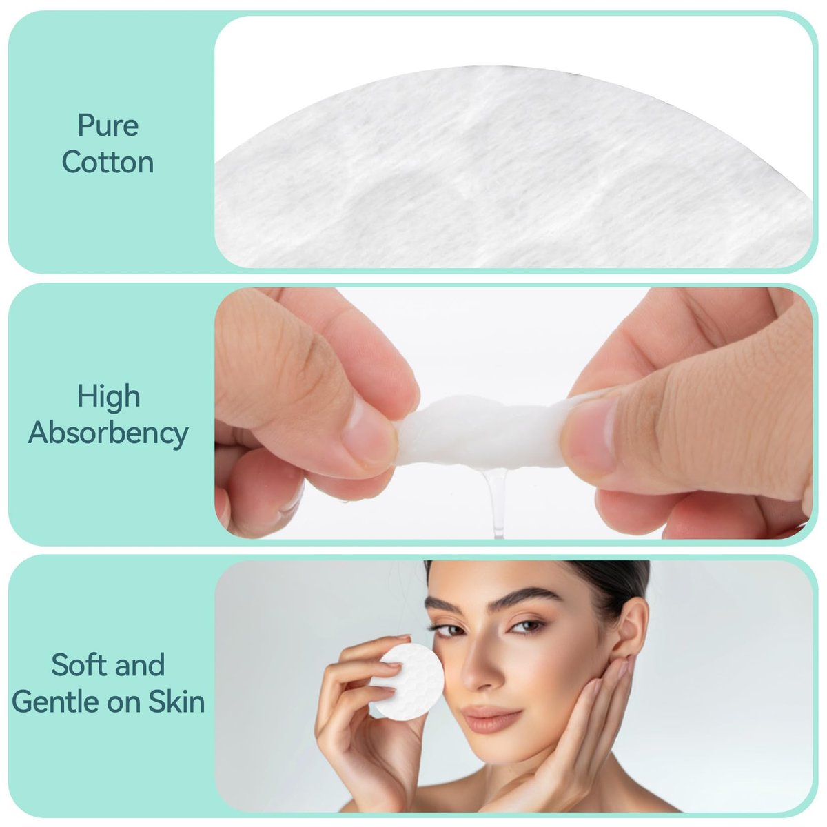 300PCS Cotton Rounds Bulk – Soft Lint Free Cotton Pads for Face, High Absorbency Makeup Remover Pads for Facial Cleansing, Toner, Nail Polish Removal, Daily Beauty & Personal Care - görsel 5