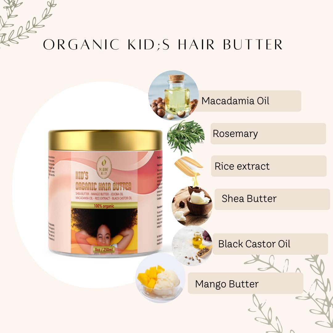 Organic Kid's Hair Butter – Nourishing Hair Detangler for Frizz-Free, Healthy Hair, 8 oz (250 ml) Avelisse