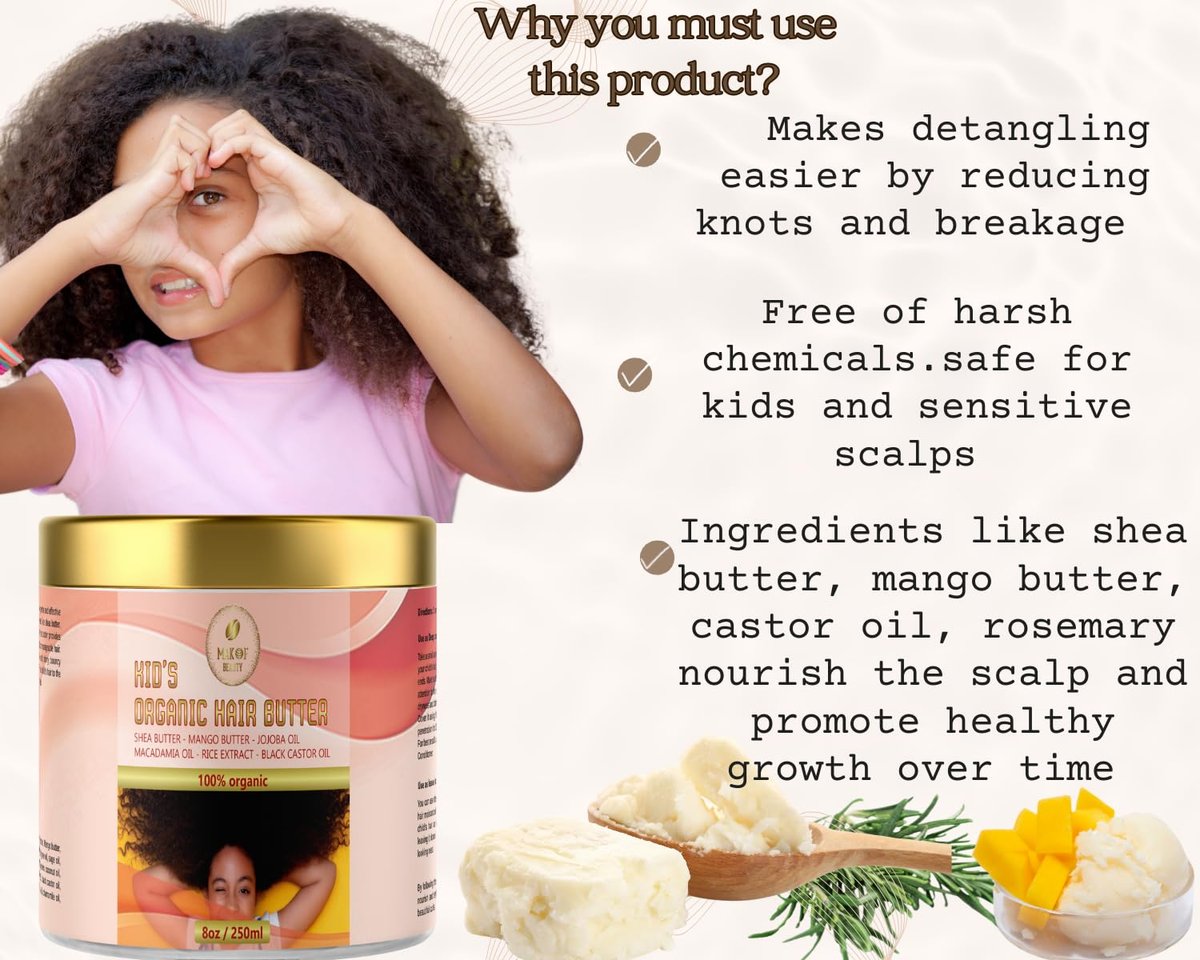 Organic Kid's Hair Butter – Nourishing Hair Detangler for Frizz-Free, Healthy Hair, 8 oz (250 ml) Avelisse