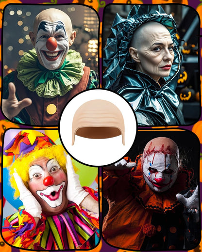 Hoedia 2-Pack Latex Bald Caps with 2 Wig Caps - Natural Skin Tone, Cosplay & Halloween Costume Accessories for Adults