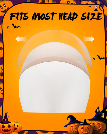 Hoedia 2-Pack Latex Bald Caps with 2 Wig Caps - Natural Skin Tone, Cosplay & Halloween Costume Accessories for Adults