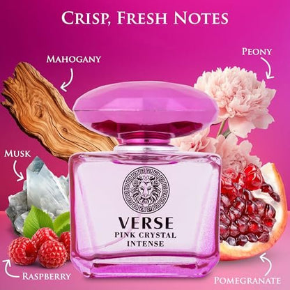 Verse Pink Crystal Intense for Women Eau de Parfum 3.4 fl oz (100ml) - Fruity & Floral Fragrance with Raspberry, Peony, Magnolia & Lotus
