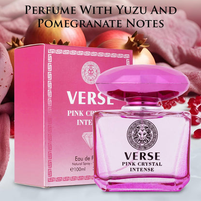 Verse Pink Crystal Intense for Women Eau de Parfum 3.4 fl oz (100ml) - Fruity & Floral Fragrance with Raspberry, Peony, Magnolia & Lotus