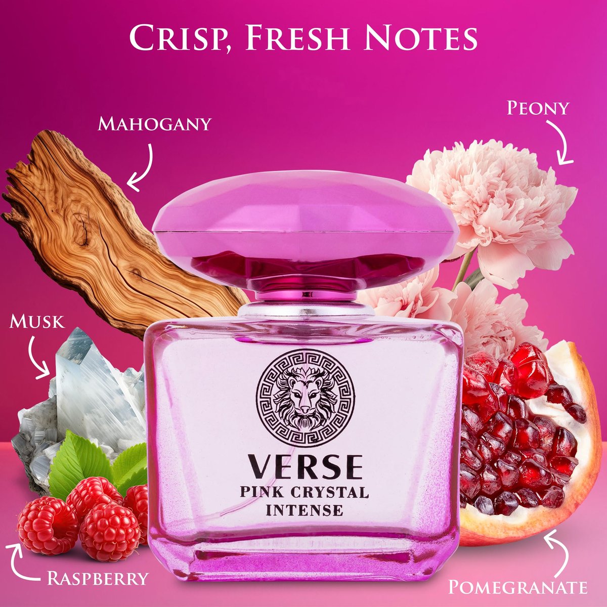 Verse Pink Crystal Intense for Women Eau de Parfum 3.4 fl oz (100ml) - Fruity & Floral Fragrance with Raspberry, Peony, Magnolia & Lotus - görsel 3