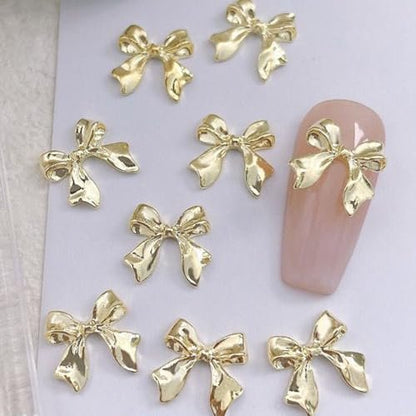 KACHIMOO 40pcs Gold & Silver Bow Nail Charms - 3D Alloy Nail Art Bows (Medium, Bows-2)