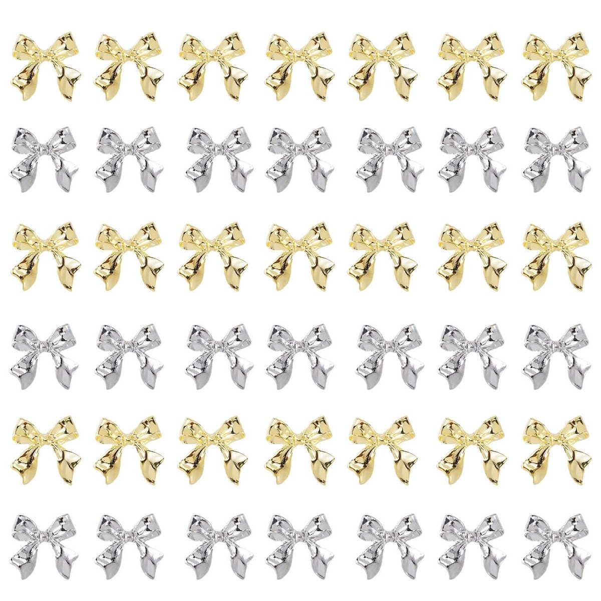 KACHIMOO 40pcs Gold & Silver Bow Nail Charms - 3D Alloy Nail Art Bows (Medium, Bows-2) - görsel 1