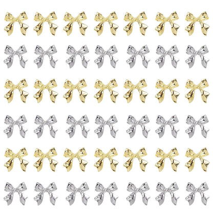 KACHIMOO 40pcs Gold & Silver Bow Nail Charms - 3D Alloy Nail Art Bows (Medium, Bows-2)